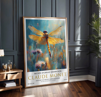 Claude Monet Dragonfly Exhibition Poster: Vintage Wildflowers Art Print