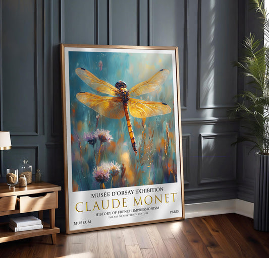 Claude Monet Dragonfly Exhibition Poster: Vintage Wildflowers Art Print