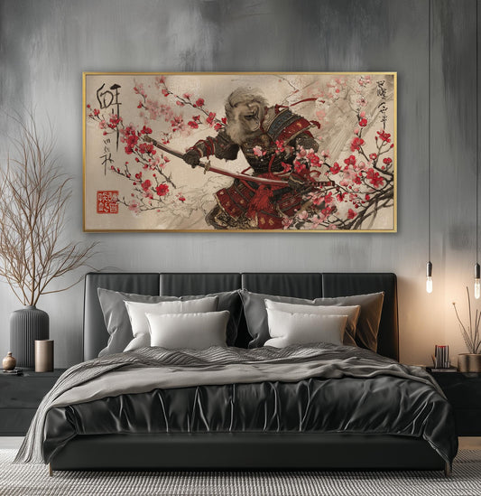 Samurai Snow Monkey Print: Japanese Art, Cherry Blossoms