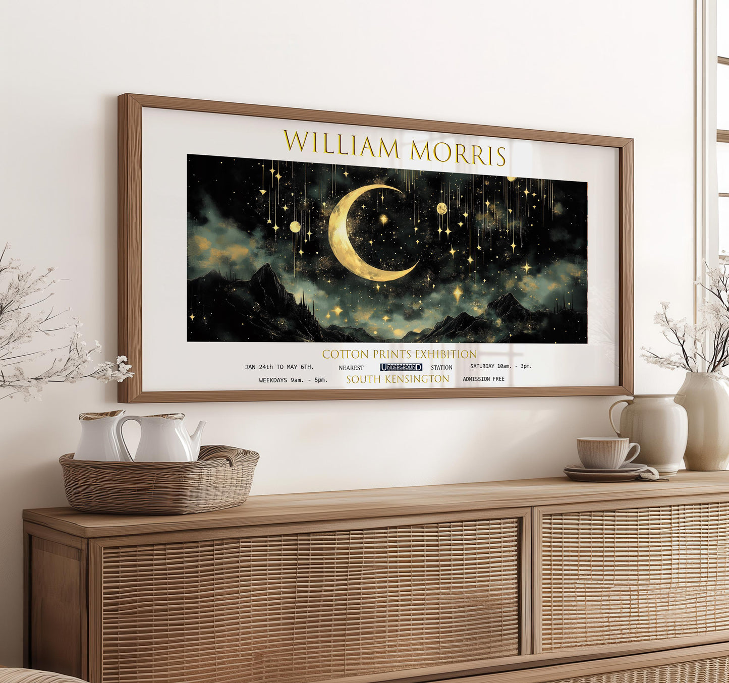 William Morris Moon & Stars Print: Vintage Panoramic Wall Art