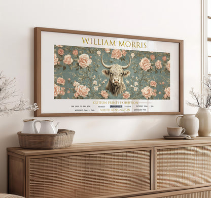 William Morris Highland Cow Floral Print: Vintage Exhibition Art