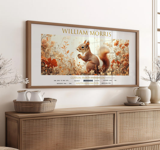 William Morris Squirrel Print: Vintage Floral Panoramic Wall Art