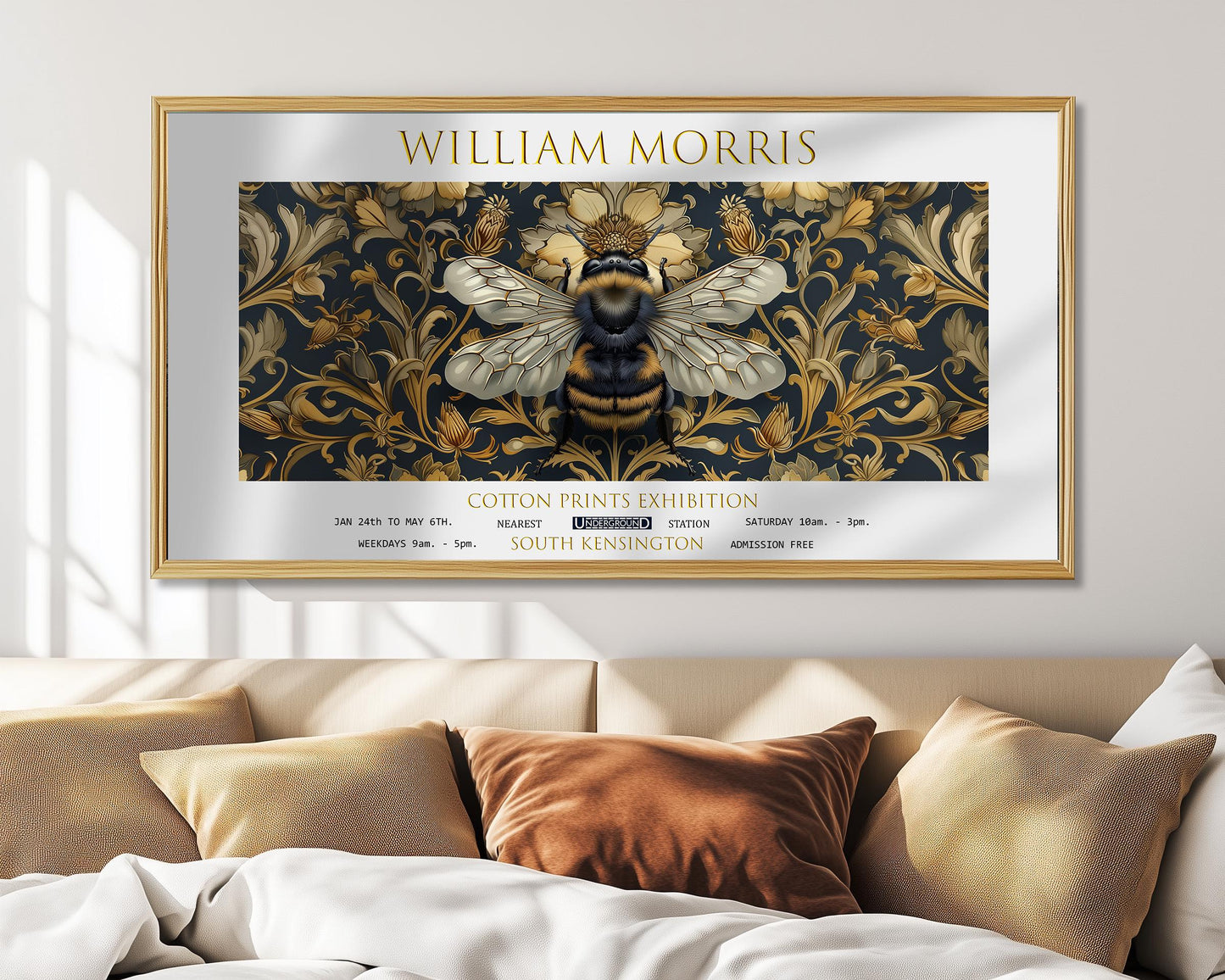 William Morris Gold Bee Print: Vintage Panoramic Textiles Art