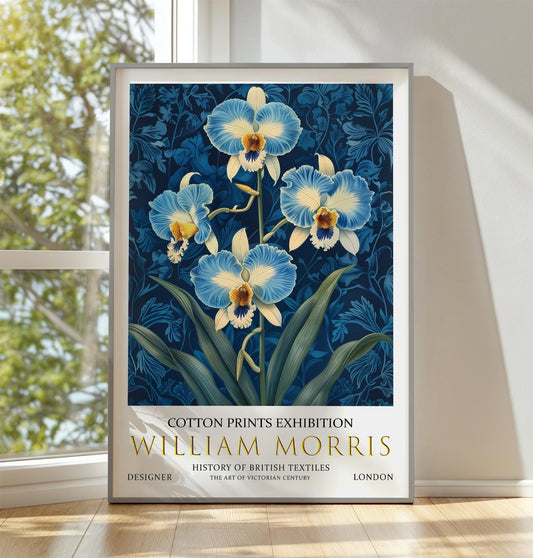 William Morris Wall Art – Vintage Floral Print Featuring Blue Orchid Decor