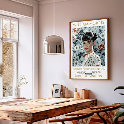 William Morris Exhibition Print: Audrey Hepburn, Vintage Textiles Art
