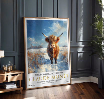 Claude Monet Highland Cow Winter Landscape Art Print