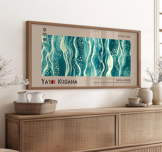 Yayoi Kusama Panoramic Print – Oceanic Dreamscape Polka Dots – Japanese Wall Art