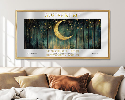 Gustav Klimt Moon Art Print: Art Nouveau Forest Panoramic