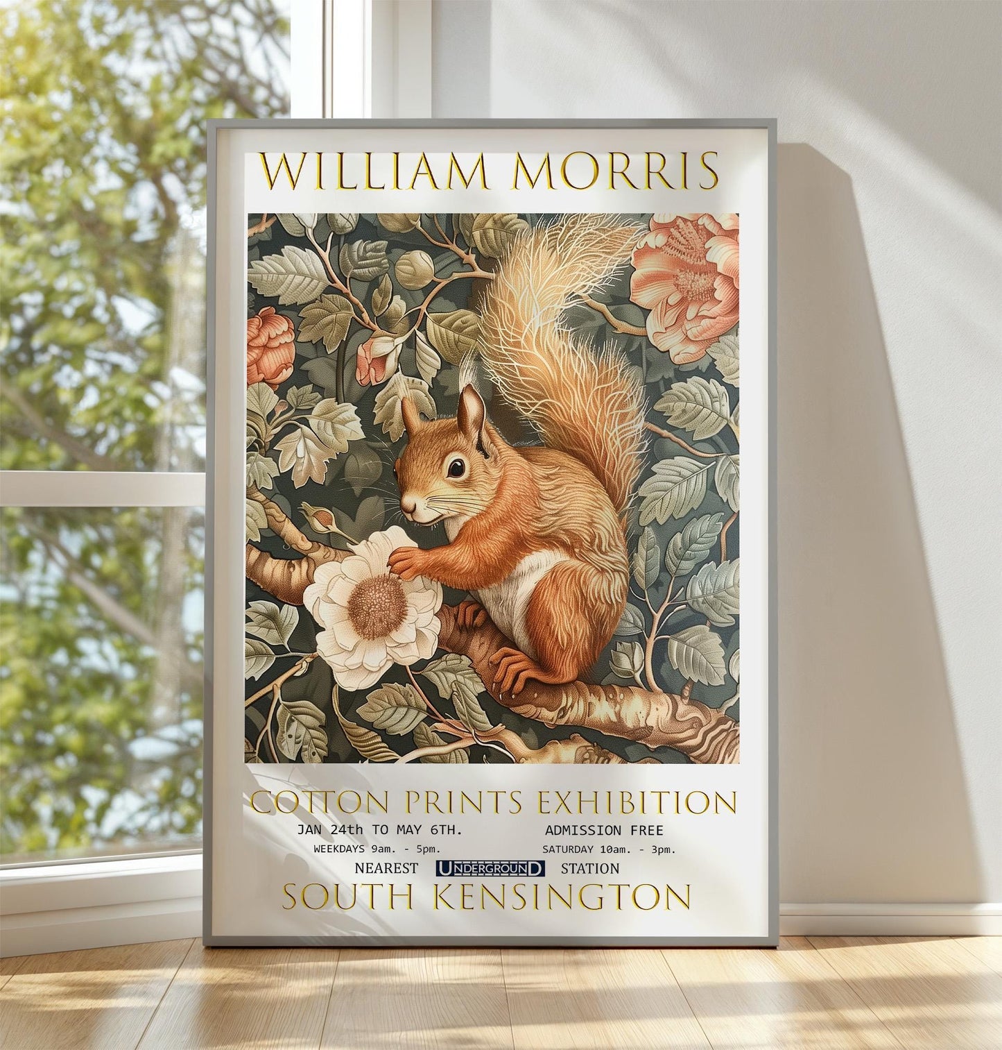 William Morris Squirrel Print: Vintage Floral Exhibition Poster