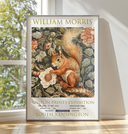 William Morris Squirrel Print: Vintage Floral Exhibition Poster