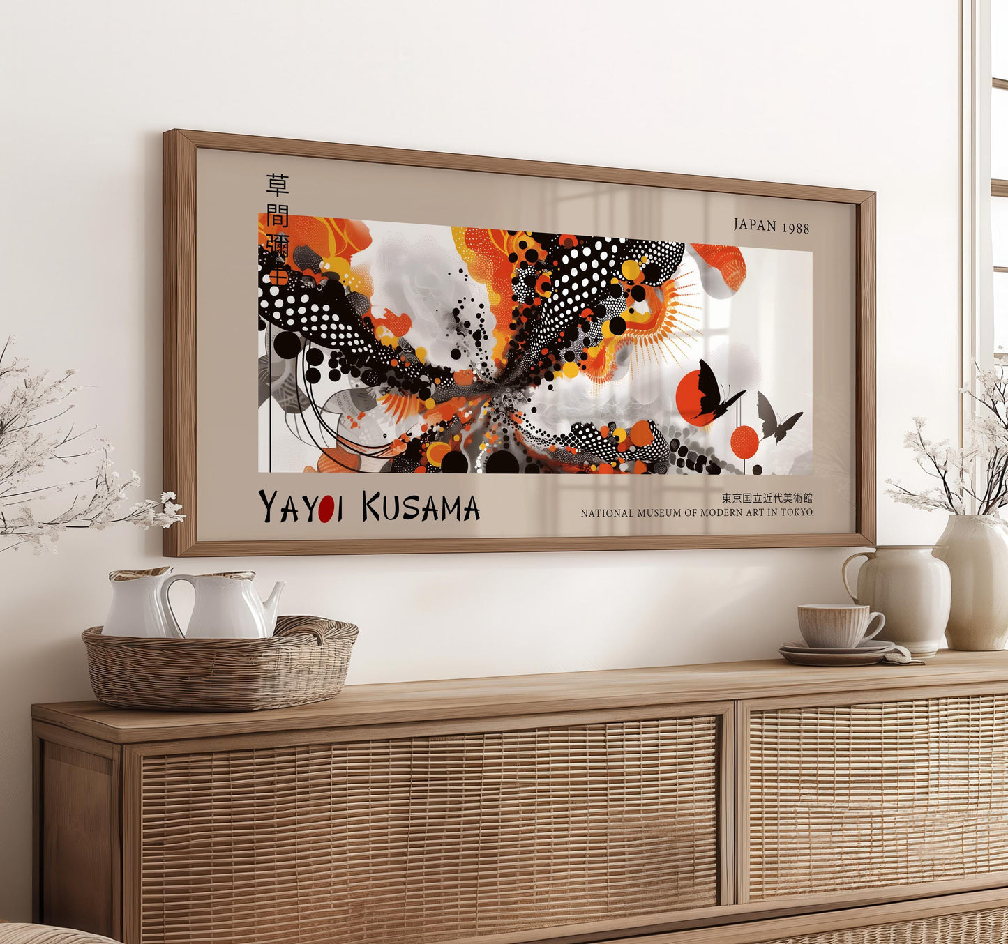 Yayoi Kusama Inspired Art Print: Black and Orange Polka Dot, Museum Quality