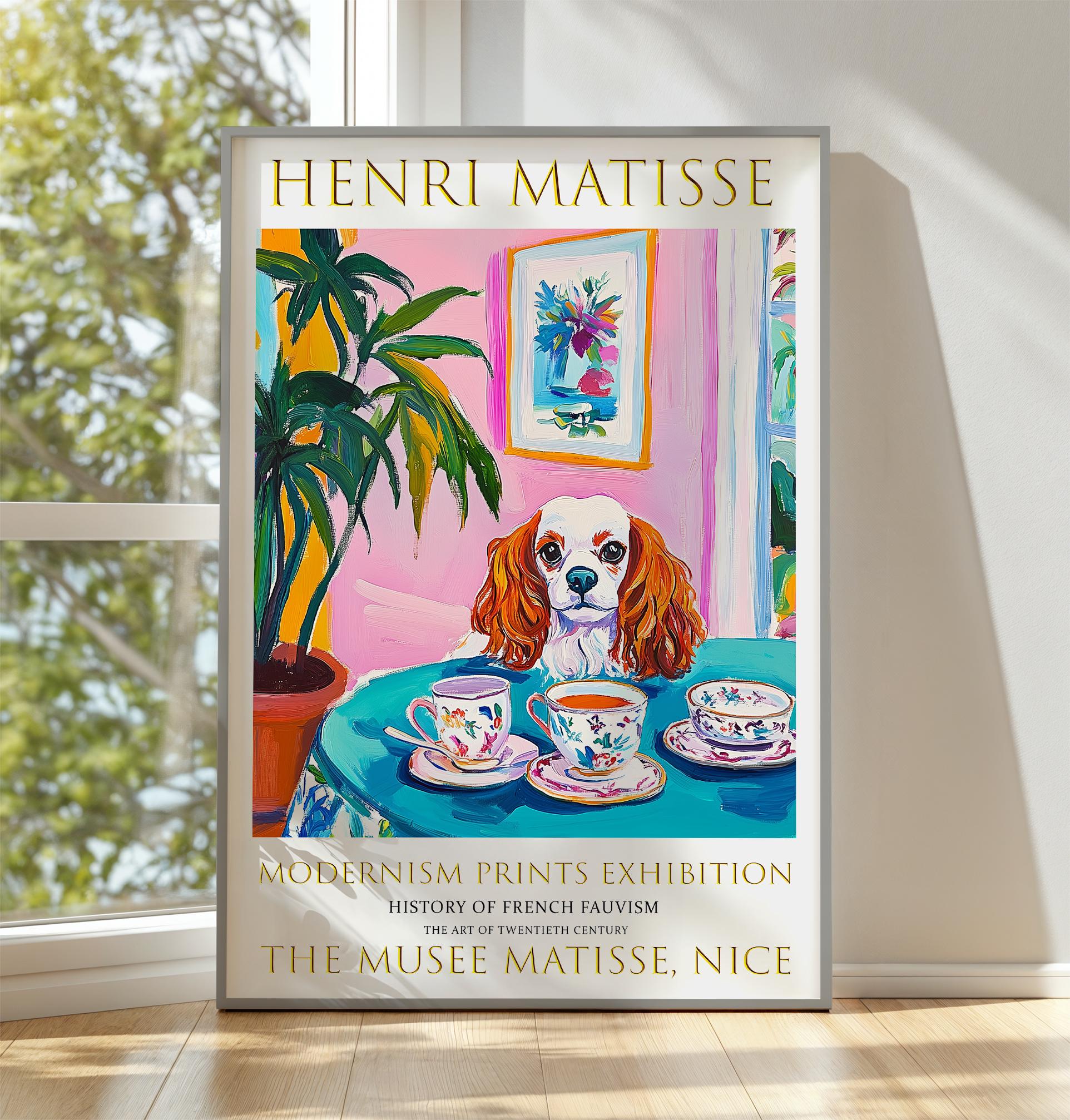 Colourful Dog in Matisse Style Wall Print, vintage poster aesthetic, gallery wall art, bold fauvist colours, Parisian decor