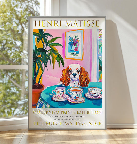 Colourful Dog in Matisse Style Wall Print, vintage poster aesthetic, gallery wall art, bold fauvist colours, Parisian decor
