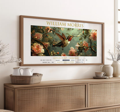William Morris Hummingbird Print, Vintage Botanical Panoramic Wall Art