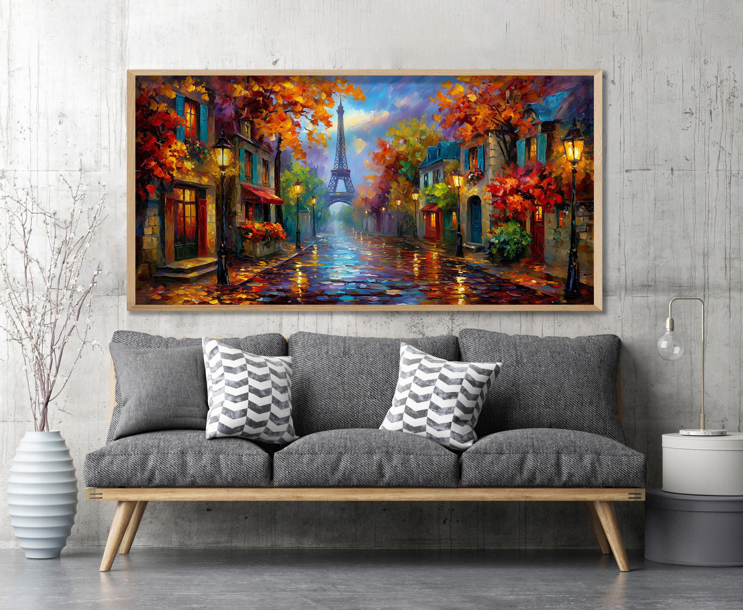 Paris Panoramic Print – Eiffel Tower Wall Art – Rainy Paris Street Art