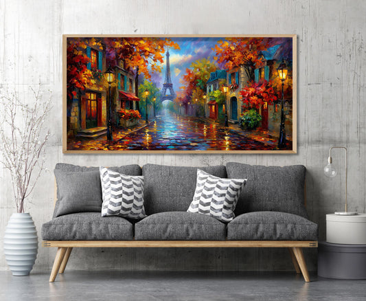 Paris Panoramic Print – Eiffel Tower Wall Art – Rainy Paris Street Art