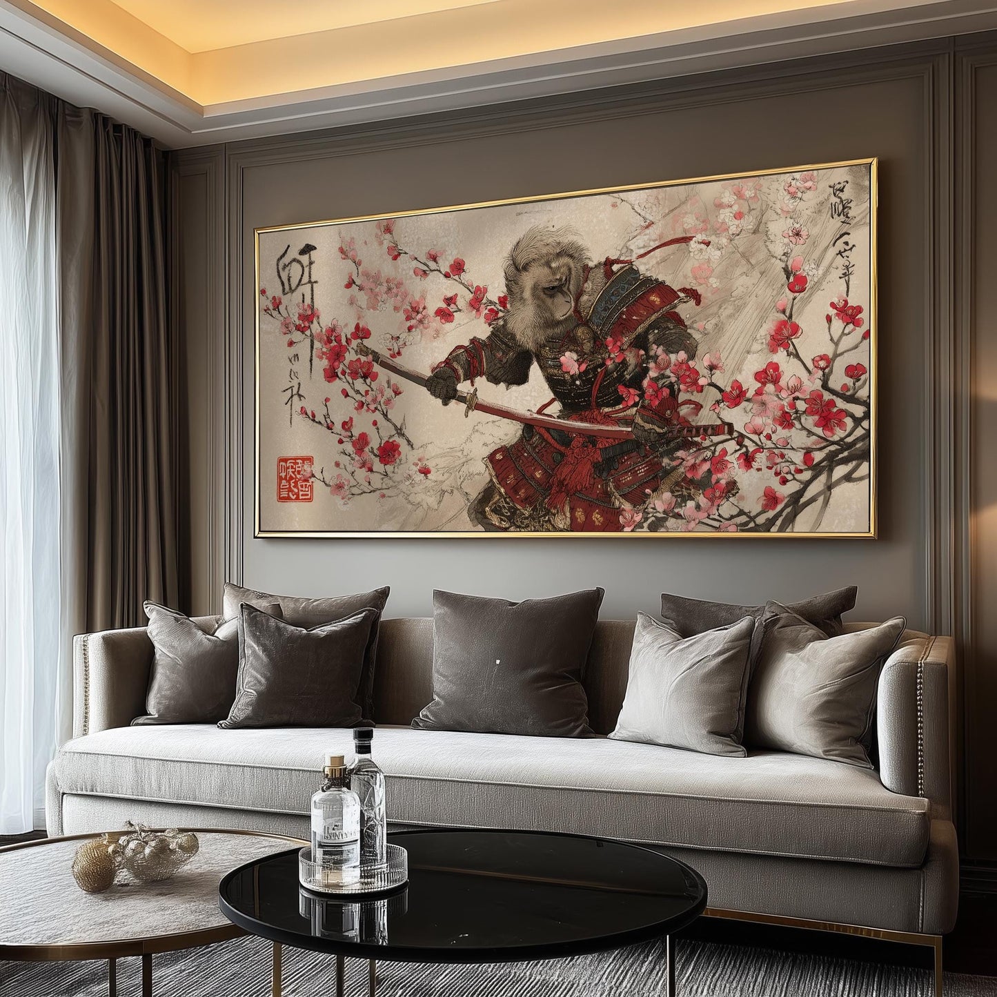 Samurai Snow Monkey Print: Japanese Art, Cherry Blossoms