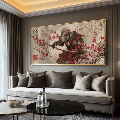 Samurai Snow Monkey Print: Japanese Art, Cherry Blossoms