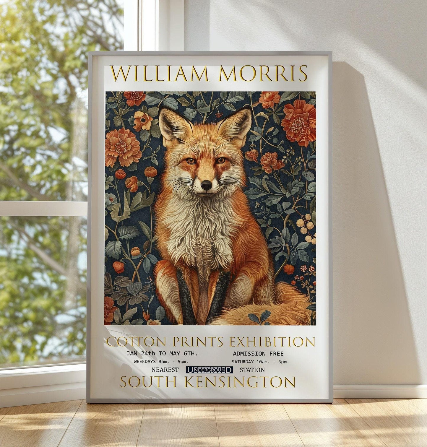 Vintage William Morris Poster – Fox Wall Art | Red Bedroom Art on Premium Paper