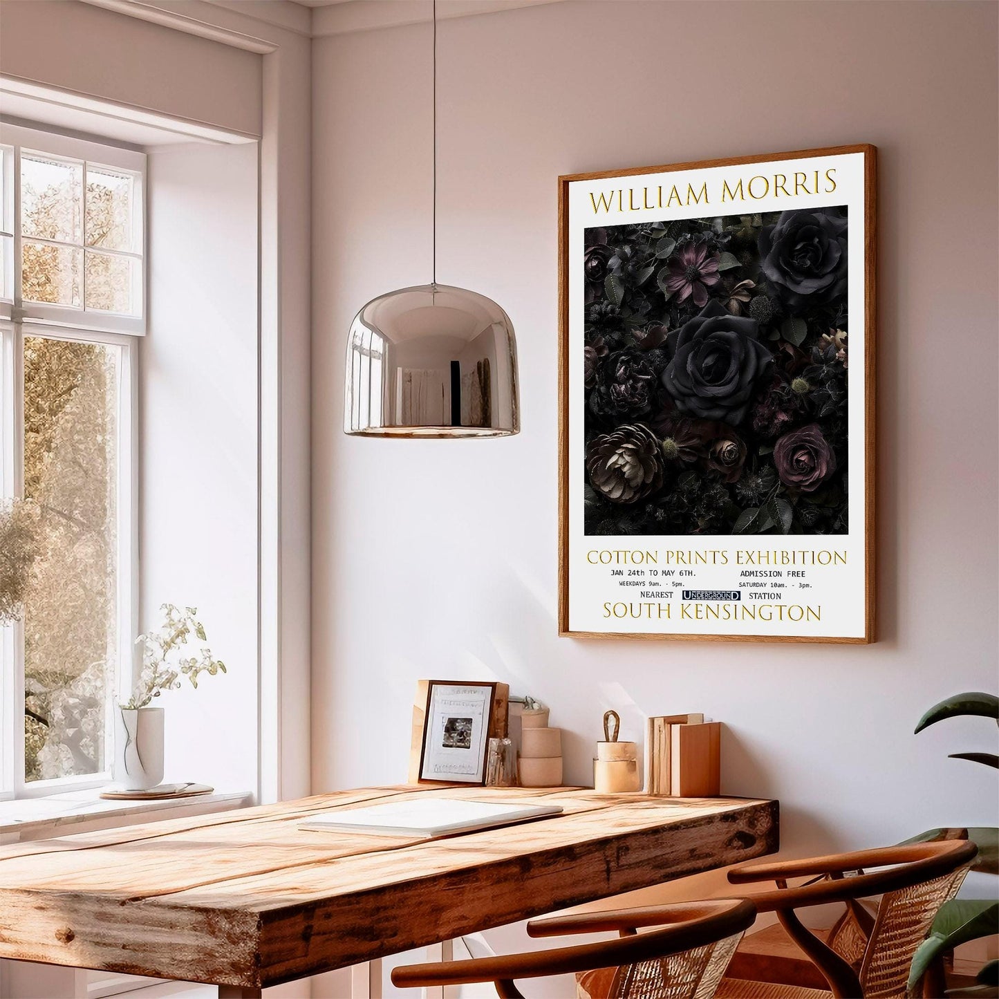 William Morris Black Roses Print: Vintage Floral Wall Art