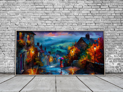 Gold Hill Shaftesbury Print – Dorset Wall Art – Rainy Village Panoramic Print