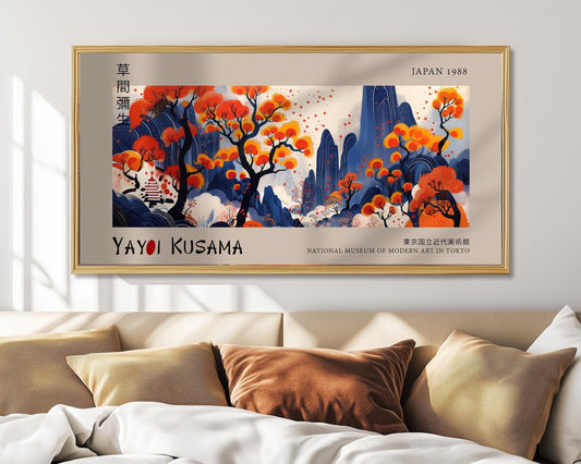Japanese Landscape Art Print: Yayoi Kusama Inspired Pagoda Wall Art
