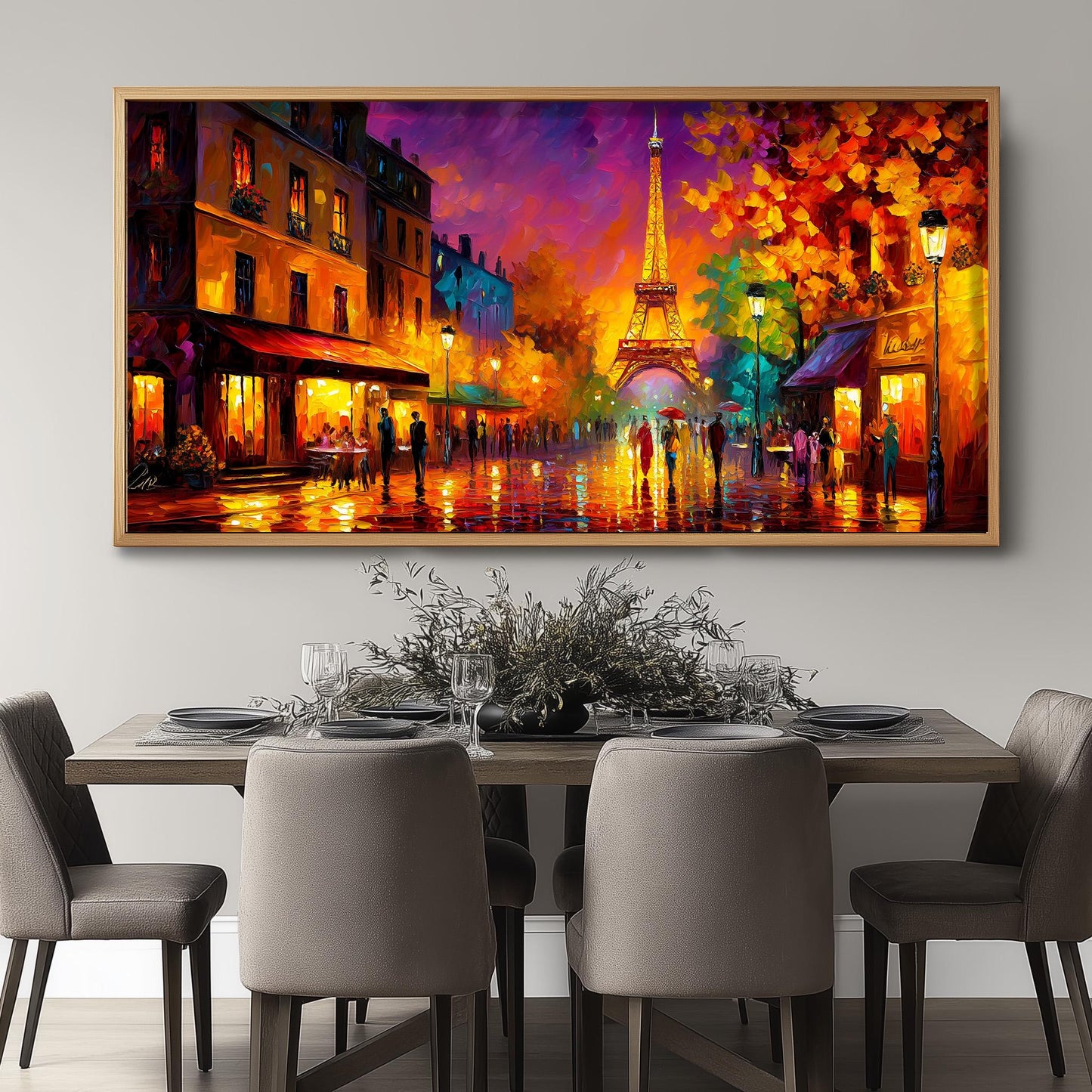 Eiffel Tower Art Print – Paris Panoramic Print – Colourful Paris Cityscape