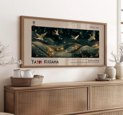 Japanese Flying Cranes Print: Yayoi Kusama Inspired Asian Decor