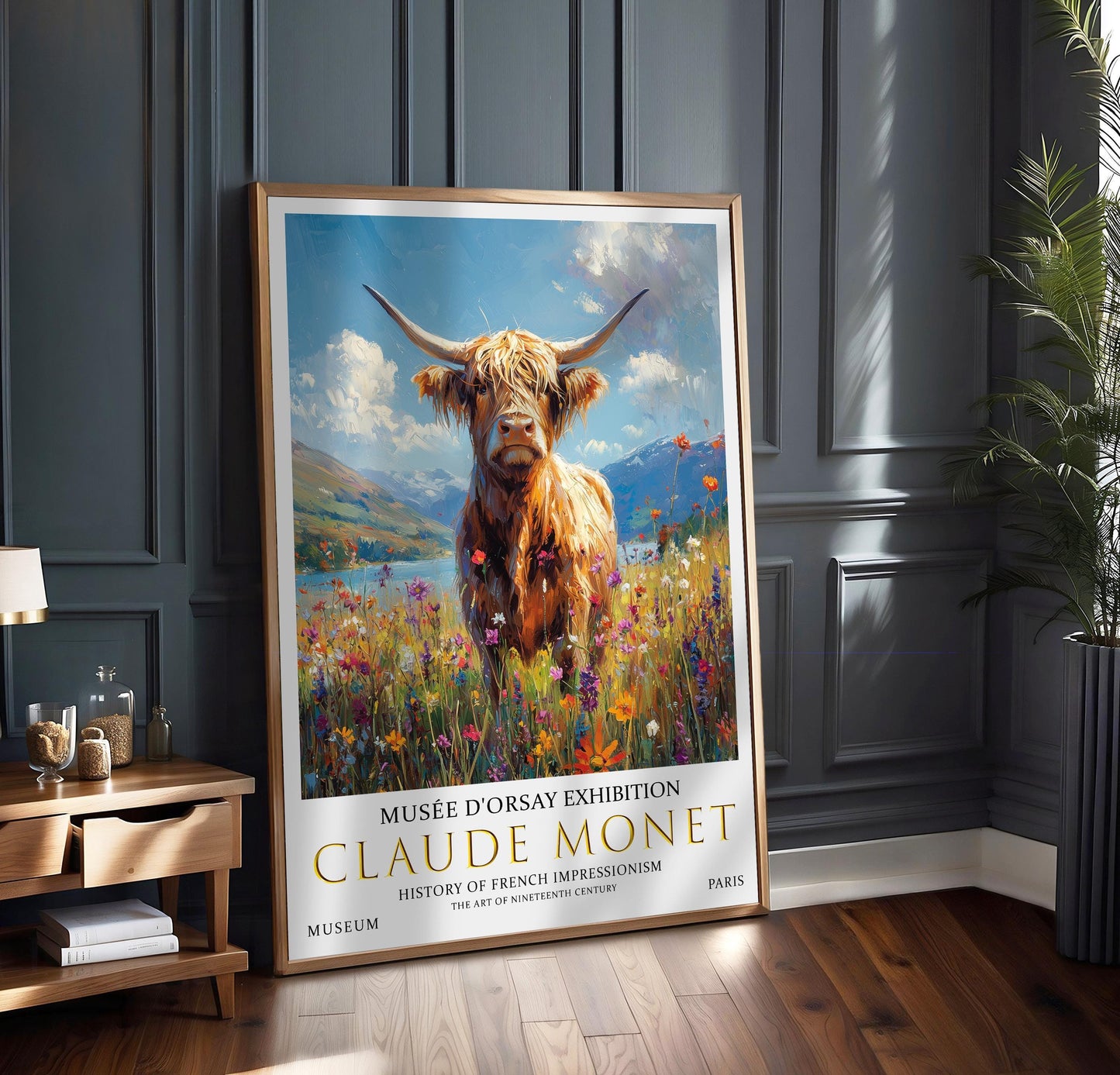 Victorian Highland Cow Poster – Claude Monet Impressionist Wall Art