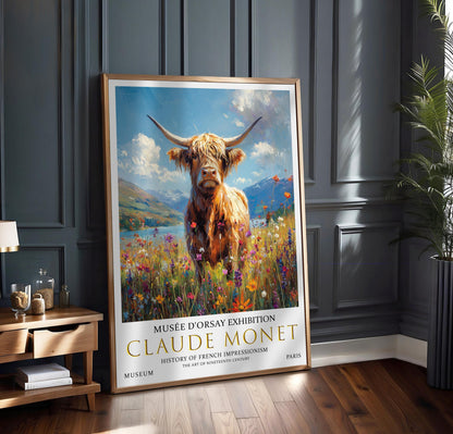 Victorian Highland Cow Poster – Claude Monet Impressionist Wall Art