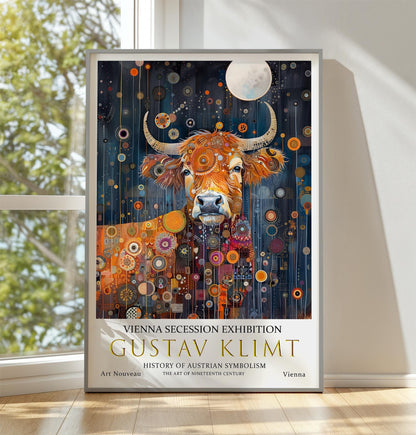 Gustav Klimt Art Print – Opulent Highland Cow Vintage Wall Art Decor