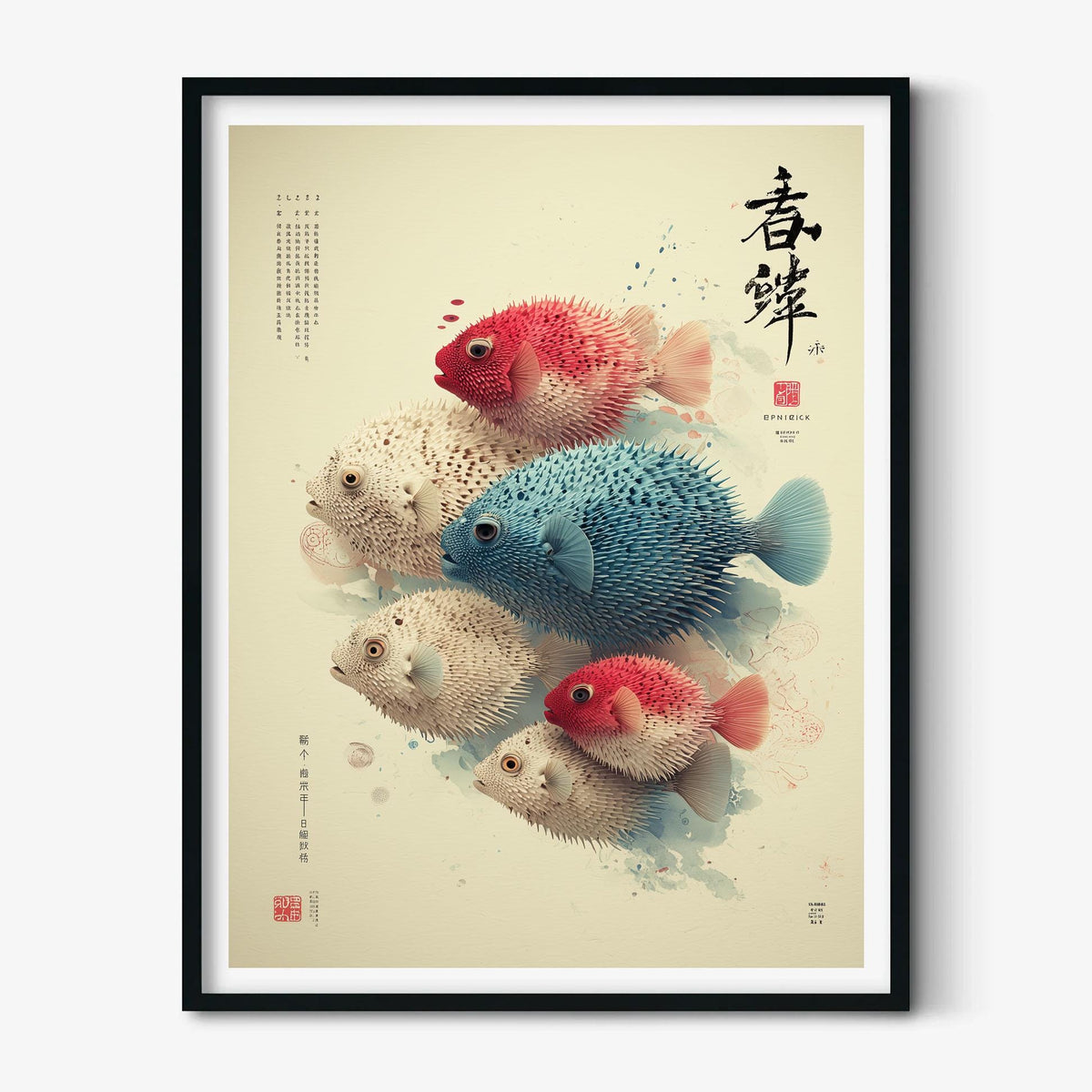 Japanese Pufferfish Wall Art Print, Colourful Fish Poster, Coastal Bathroom Decor, Ocean Nursery
