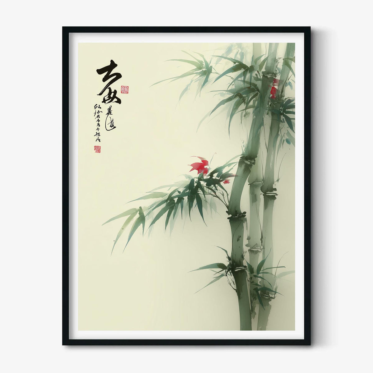 Japanese Bamboo Wall Art Print, Minimalist Ink Wash Poster, Botanical Zen Home Decor