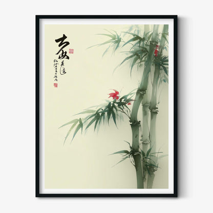 Japanese Bamboo Wall Art Print, Minimalist Ink Wash Poster, Botanical Zen Home Decor
