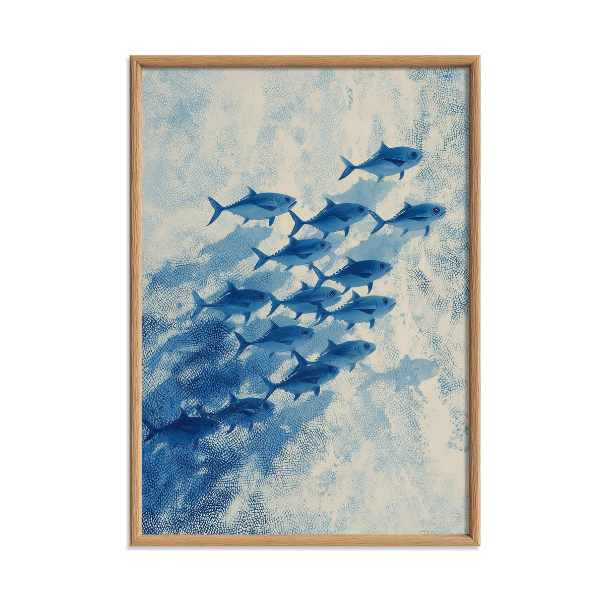 Blue School Of Fish Wall Art Print, Coastal Ocean Poster, Nautical Bathroom Decor