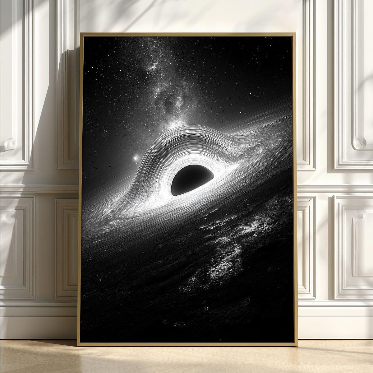 Black Hole Wall Art Print, Monochrome Space Poster, Galaxy Astronomy Decor