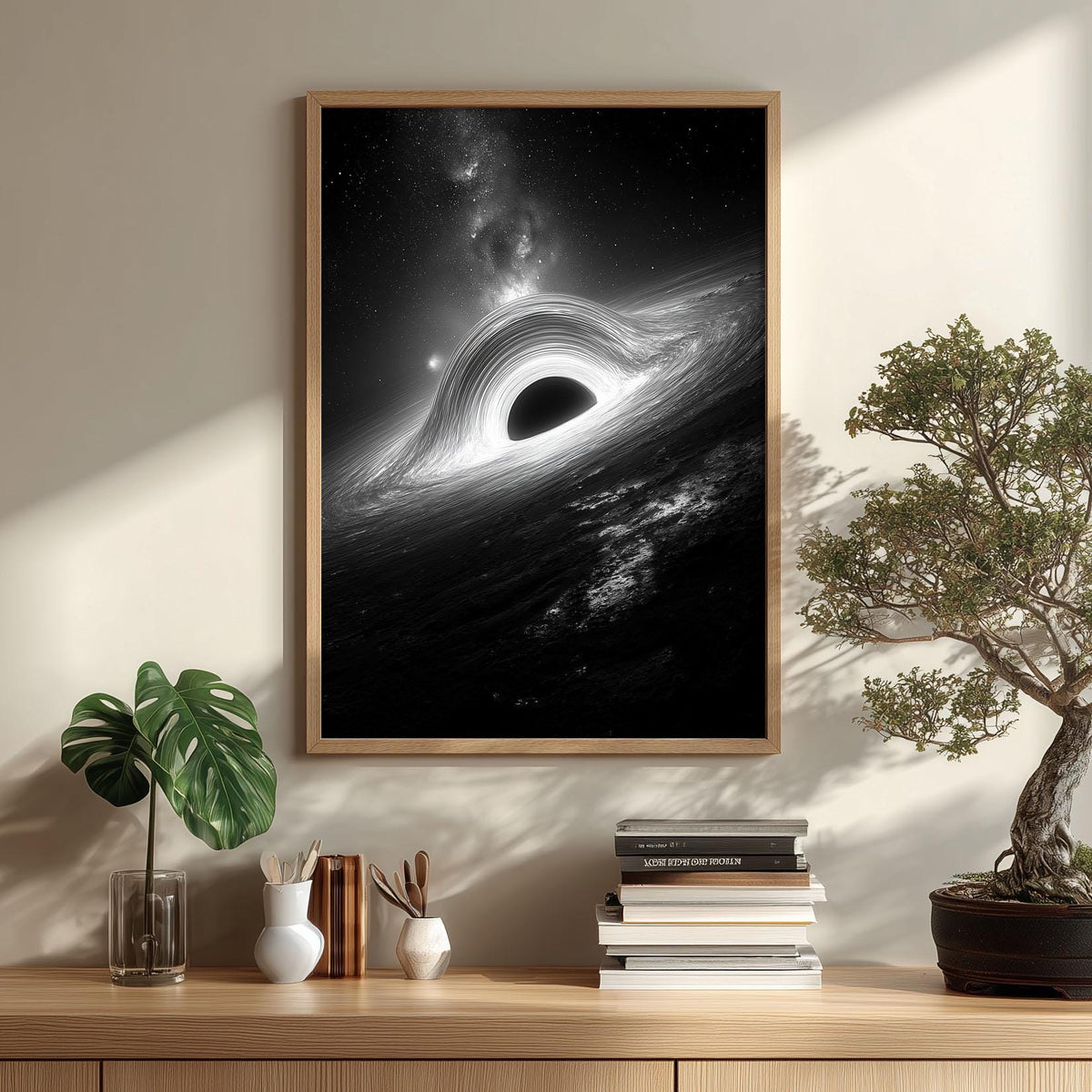 Black Hole Wall Art Print, Monochrome Space Poster, Galaxy Astronomy Decor