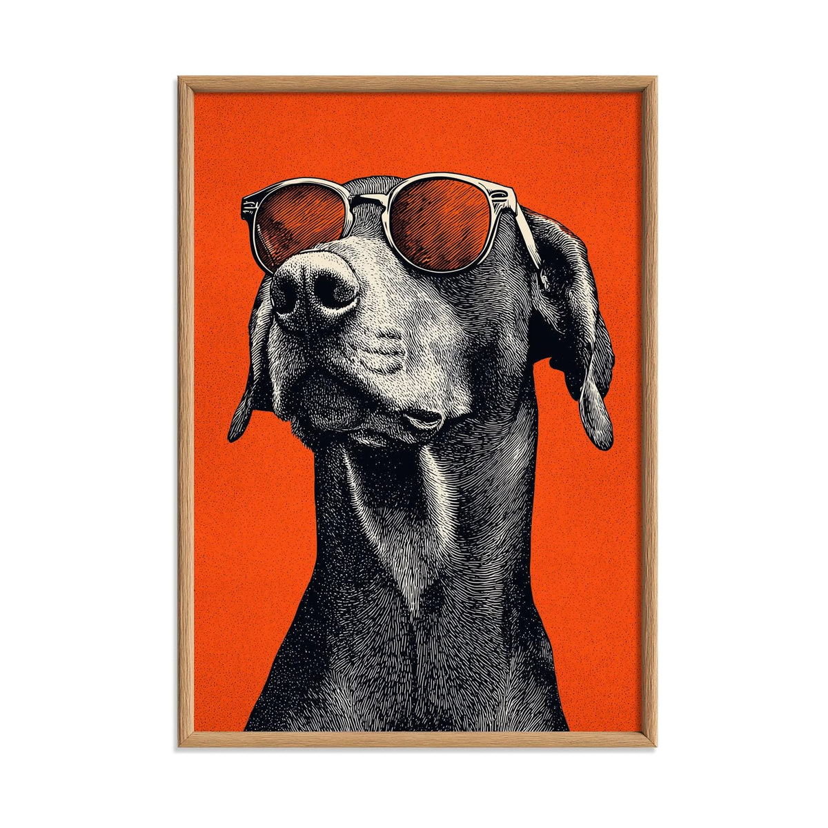 Cool Dog Sunglasses Wall Art Print, Orange Pet Portrait Poster, Funny Animal Decor