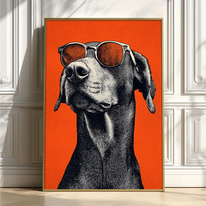 Cool Dog Sunglasses Wall Art Print, Orange Pet Portrait Poster, Funny Animal Decor