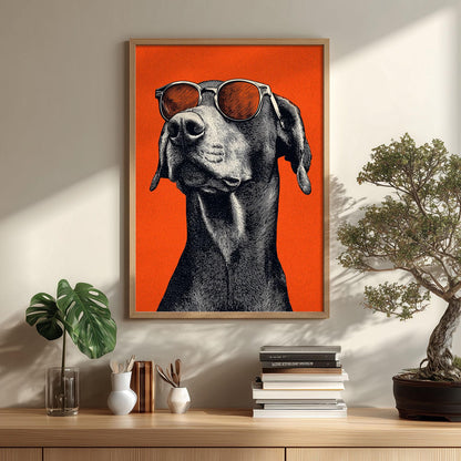 Cool Dog Sunglasses Wall Art Print, Orange Pet Portrait Poster, Funny Animal Decor