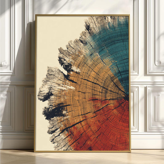 Tree Ring Wall Art Print, Abstract Wood Slice Poster, Rustic Nature Home Decor