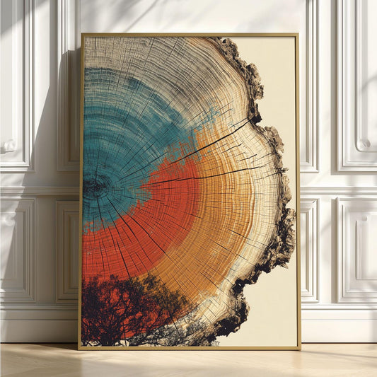 Tree Ring Wall Art Print, Abstract Wood Slice Poster, Rustic Nature Decor