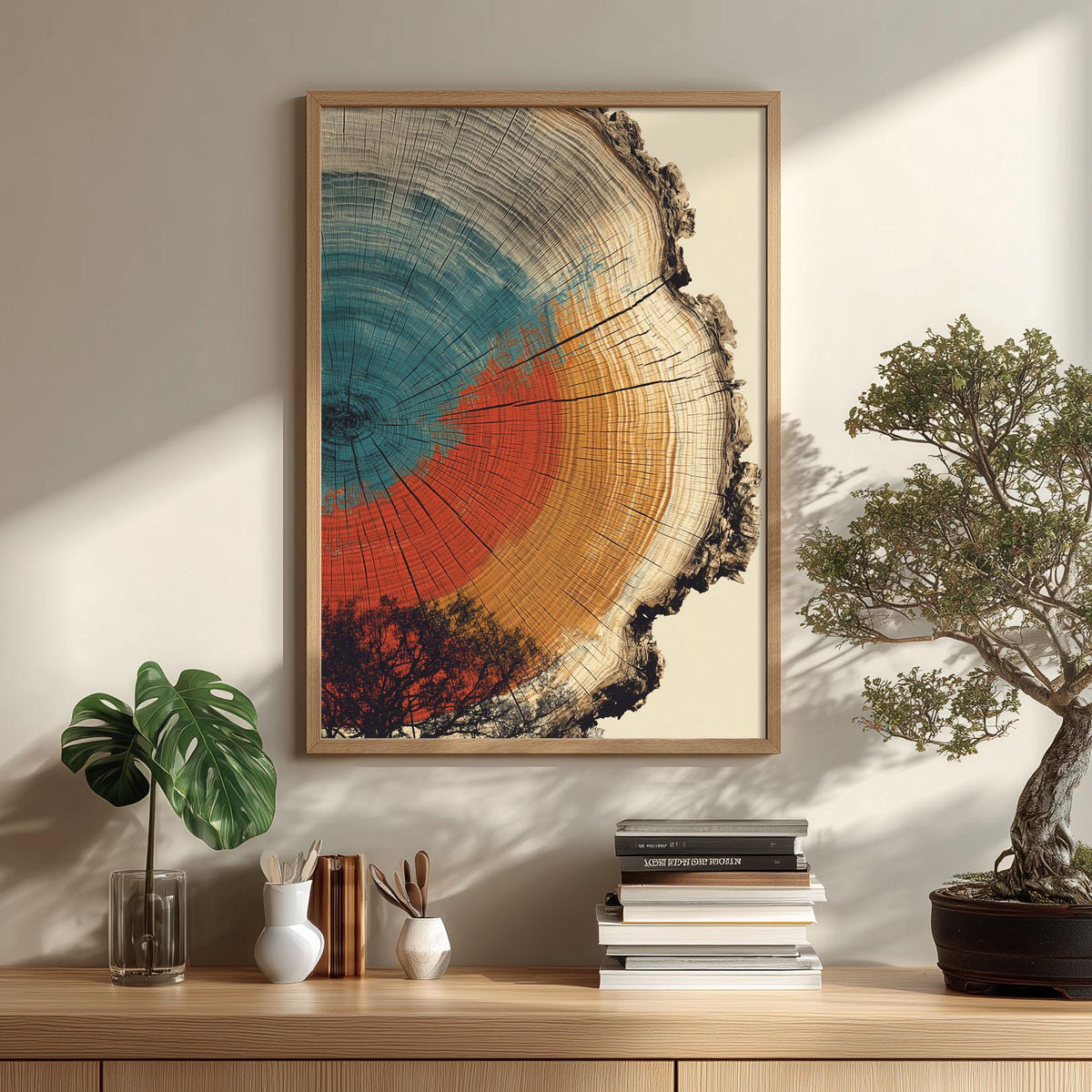 Tree Ring Wall Art Print, Abstract Wood Slice Poster, Rustic Nature Decor