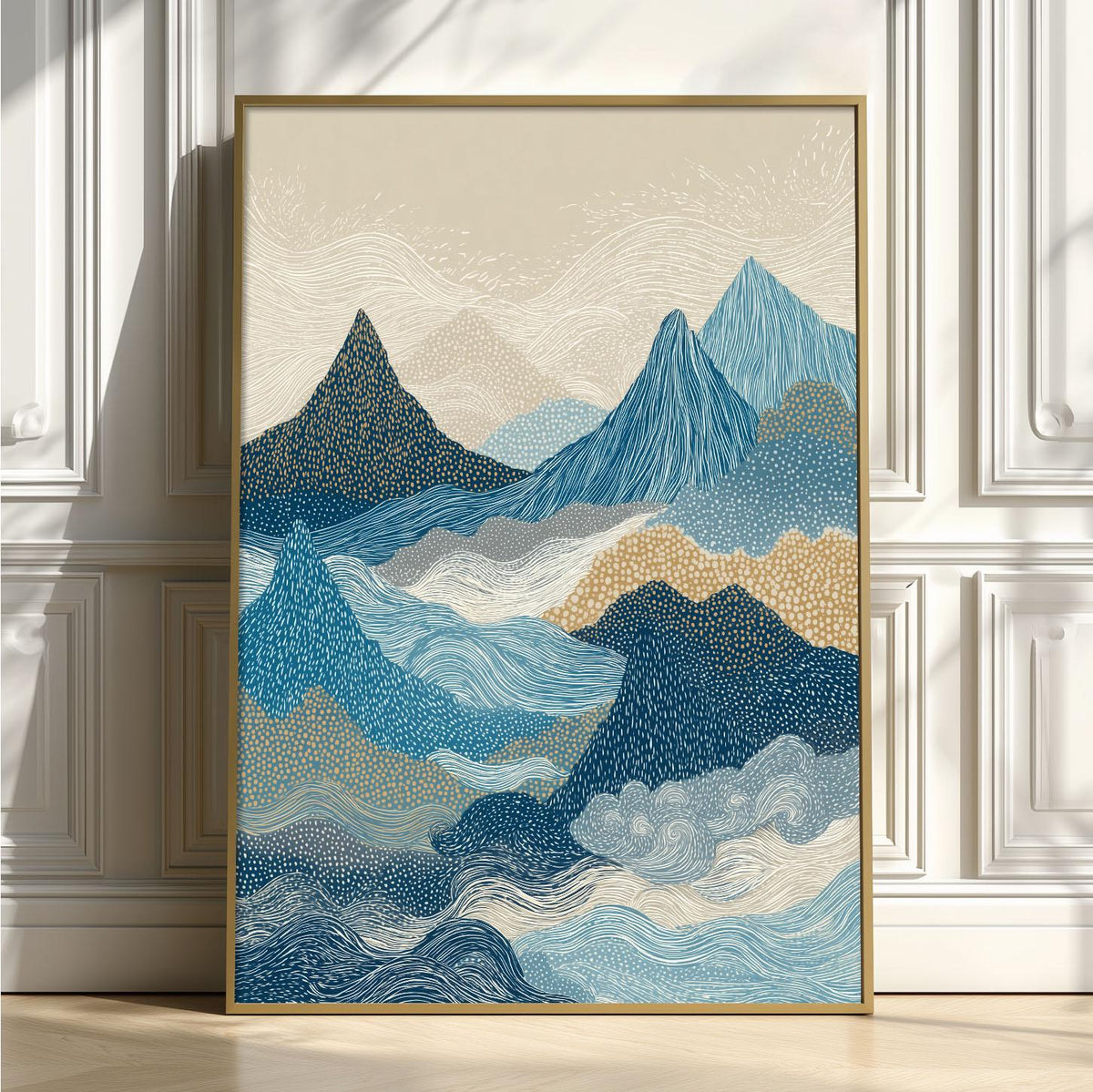 Blue Mountain Wall Art Print, Abstract Landscape Poster, Minimalist Nature Decor