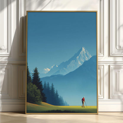 Golf Course Poster | Mountain Landscape Art Print, Golfer Wall Art, Sports Decor