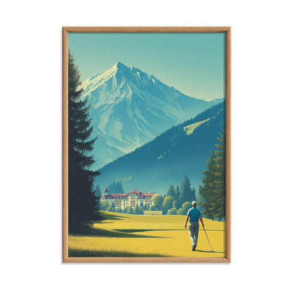 Golf Course Poster | Mountain Landscape Art Print, Golfer Wall Art, Alpine Sports Decor