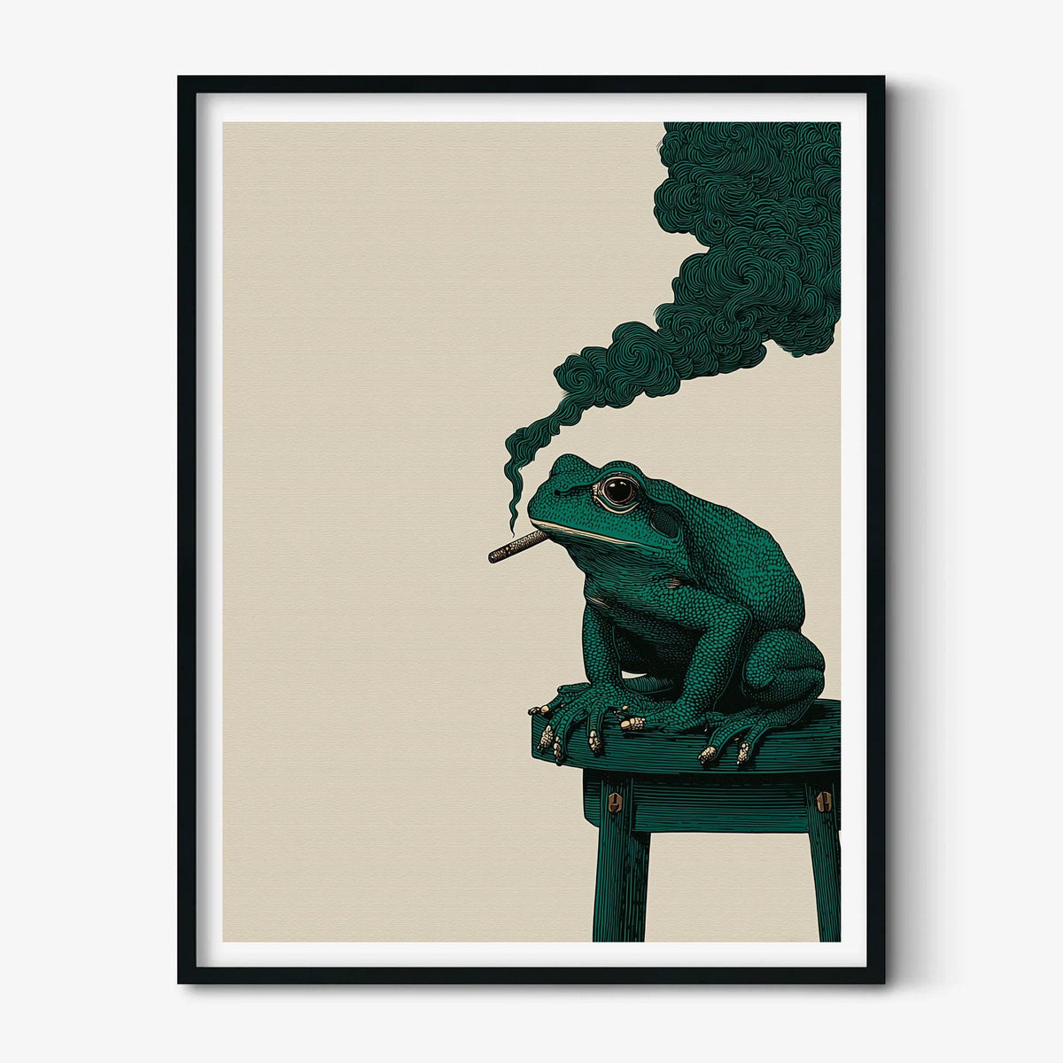 Smoking Frog Poster | Surreal Animal Art Print | Funny Toad Wall Art | Green Decor
