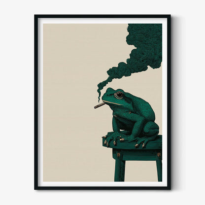 Smoking Frog Poster | Surreal Animal Art Print | Funny Toad Wall Art | Green Decor