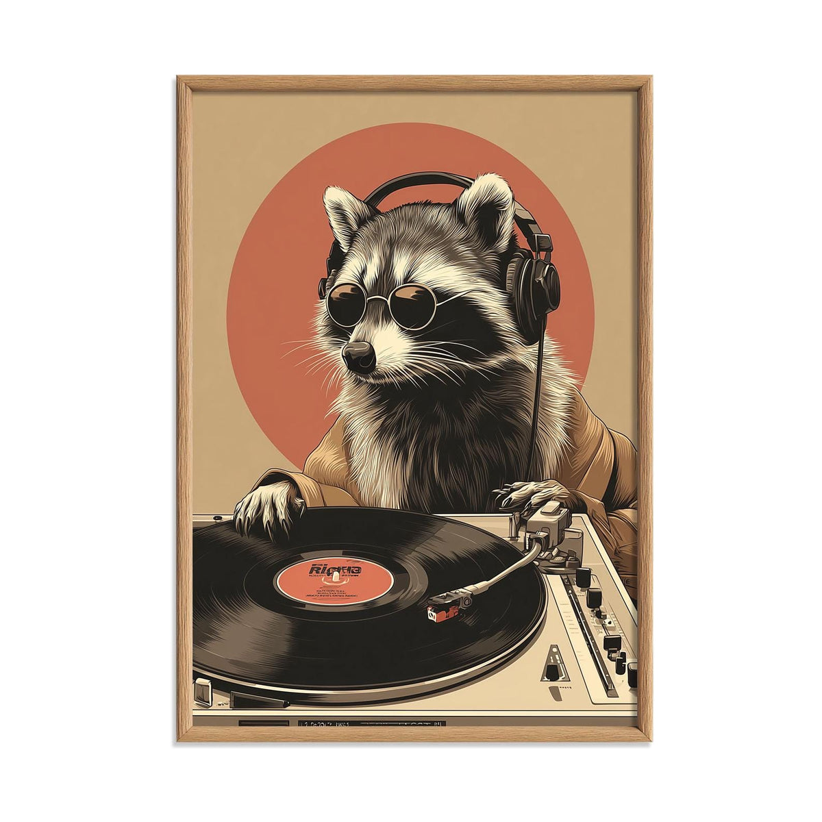 Raccoon DJ Poster | Vinyl Record Art Print | Funny Animal Wall Art | Music Room Decor