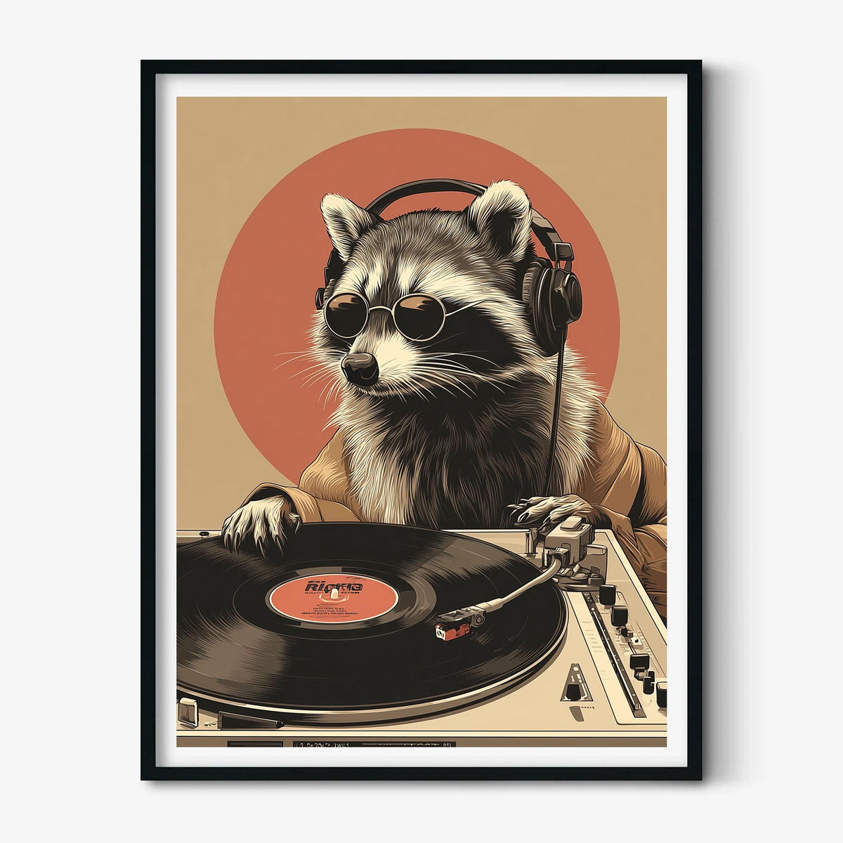 Raccoon DJ Poster | Vinyl Record Art Print | Funny Animal Wall Art | Music Room Decor